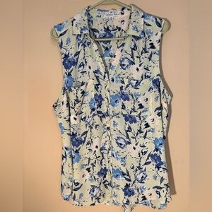 Ophelia Roe Blue Floral Sleeveless Top